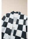 Black Checkered Waffle Knit Thumbhole Long Sleeve Cardigan