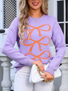 Angel Wings Bow Graphic Round Neck Long Sleeve Sweater - Cocoa Yacht Club