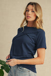 Medium Grey Solid Color Round Neck T Shirt