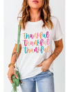 White Colorful Thankful Print Thanksgiving Graphic T-Shirt