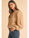 Black Eyelet Embroidered Patchwork Sleeve Ribbed Sweatshirt