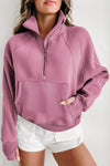 Flamingo Zip Up Stand Collar Ribbed Thumbhole Sleeve Sweatshirt