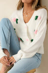 White 3D Flower Decoration Sweater Cardigan