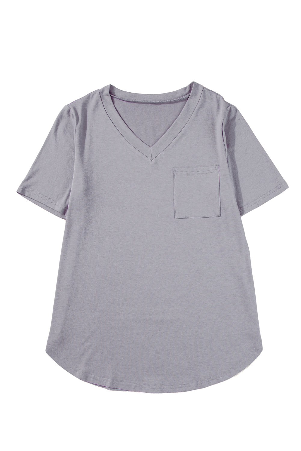 Medium Grey V Neck Pocketed Rounded Hem Tee