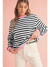 Bright Green Striped Contrast Trim Long Sleeve Top