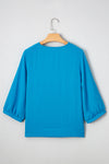 Moonlight Jade Frill V Neckline Puff Sleeve Crinkled Blouse