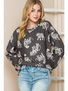 White Animal Print Drop Sleeve Pullover Sweatshirt