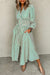Green Striped V Neck Zip Front Cinched High Waist Midi Dress