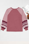 Brown Contrast Print Striped Raglan Long Sleeve Loose Top