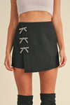 Black Rhinestone Bow High Waist Mini Skirt