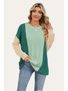 Double Take Texture Contrast Round Neck Long Sleeve T-Shirt