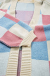 Orange Checkered Drop Shoulder Exposed Seam Open Front Cardigan