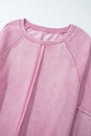 Orchid Petal Waffle Patchwork Raglan Sleeve Exposed Seam Sweatshirt