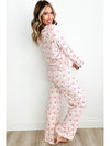 Pink Santa Claus Striped Print Loose Fit Two Piece Loungewear Set