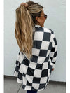 Black Checkered Waffle Knit Thumbhole Long Sleeve Cardigan