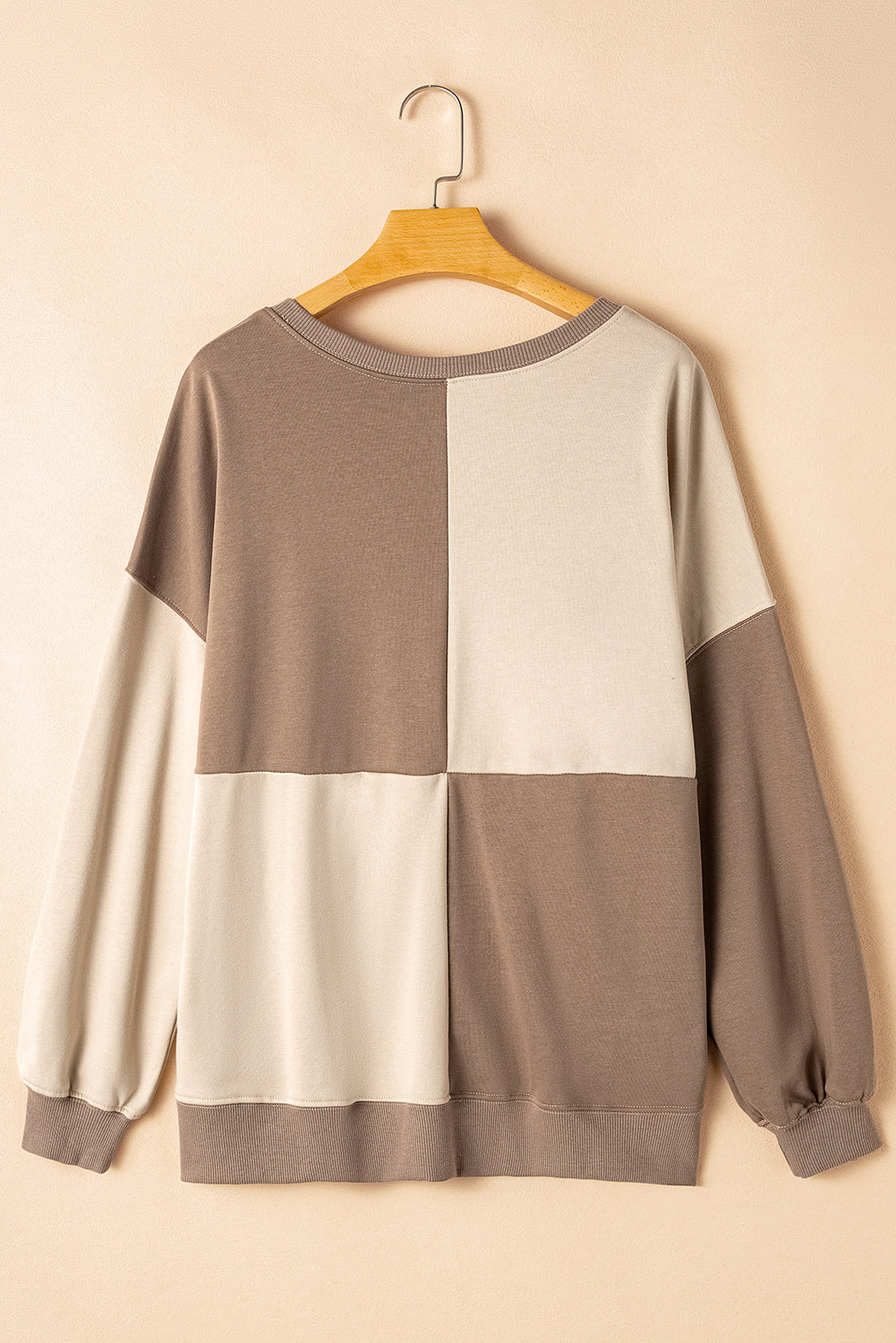 Parchment Colorblock Henley High Low Loose Sweatshirt