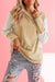 Parchment Textured Splicing Sleeve Raw Hem Hoodie