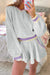 Light Grey Contrast Trim Striped Loose Sweatshirt and Skort Set