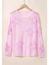 Light Pink Flower Drop Shoulder Hollow Knit Top