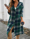 Devine Plaid Long Sleeve Hooded Coat - Cocoa Yacht Club