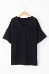 Black Twist Corded V-Neck Plain Plus T-Shirt