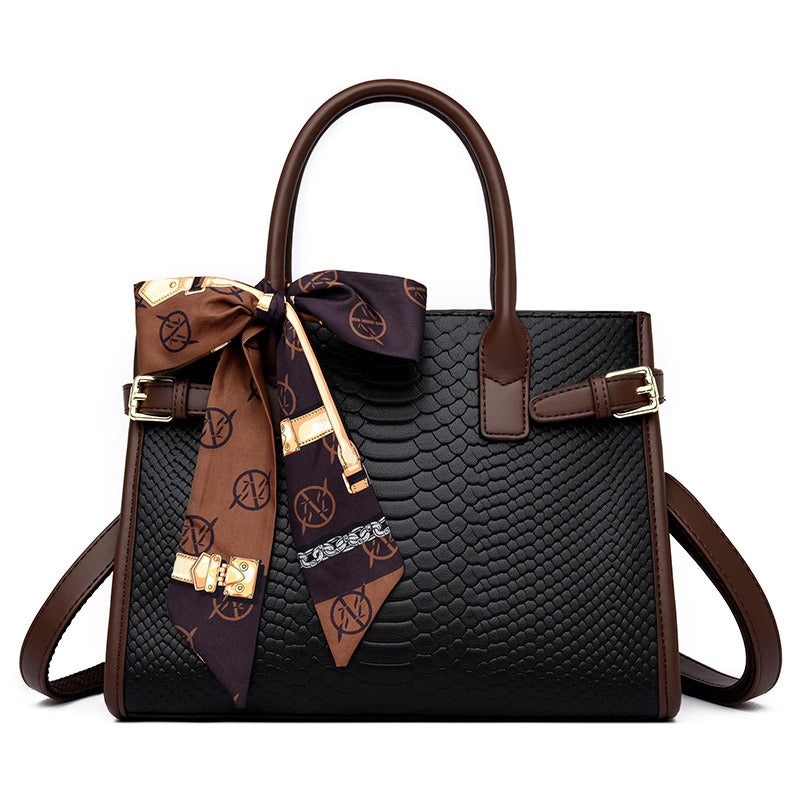 Cocoa Yacht Club Leather Embossed Snakeskin Handbag