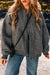 Medium Grey Fuzzy Zip Up Pocketed Sleeve Jacket