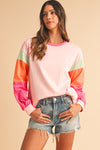 Dark Blue Color Block Sleeve Loose Fit Top