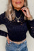 Black Lace Flower Slim Fit Long Sleeve Top