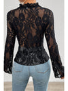 Black Sexy V Neck Hollow Lace Knot Blouse