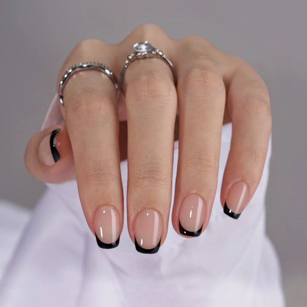 Classic Black French Square Nails - Press On Nails | Long Lasting & Reusable