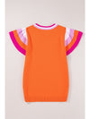 Bright Pink Contrast Sleeve Striped Round Neck Knitted Tee