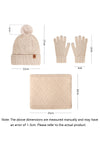 White Knit Beanie Hat Scarf and Gloves 3pcs Winter Thermal Set