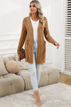 Apricot Ribbed Trim Hollow Knit Side Slits Cardigan