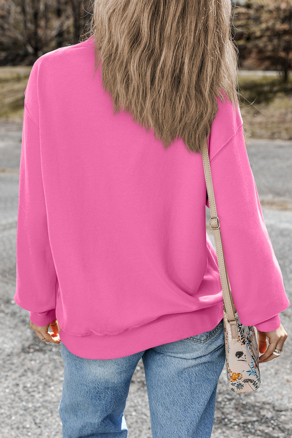 Orange Plain Drop Shoulder Crewneck Pullover Sweatshirt