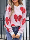  Angel Wings Bow Round Neck Dropped Shoulder Sweater.