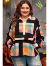 Plus Size Color Block Half Snap Long Sleeve Sweatshirt