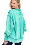 Zenana Acid Wash Exposed-seam Fleece Sweatshirt