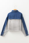 Dusk Blue Patchwork Flap Detail Distress Denim Jacket