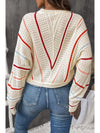 Apricot Striped Crew Neck Pullover Knit Sweater