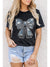 Black Rhinestone Bowknot Graphic Crewneck T Shirt