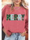 Racing Red Corded MERRY Christmas Letter Graphic Sweatshirt