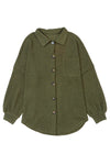 Green Waffle Knit Pocket Button Front Shacket