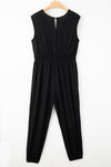 Black Plus Size Smocked High Waist Sleeveless V Neck Jumpsuit