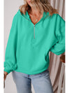 Smoke Green Half Zipper Kangaroo Pockets Drop Shoulder Hoodie