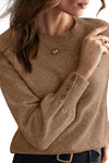 Camel Buttoned Cuffs Raglan Sleeve Knit Sweater