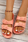 Pale Chestnut Double Buckle Strap Flat Slides Shoes