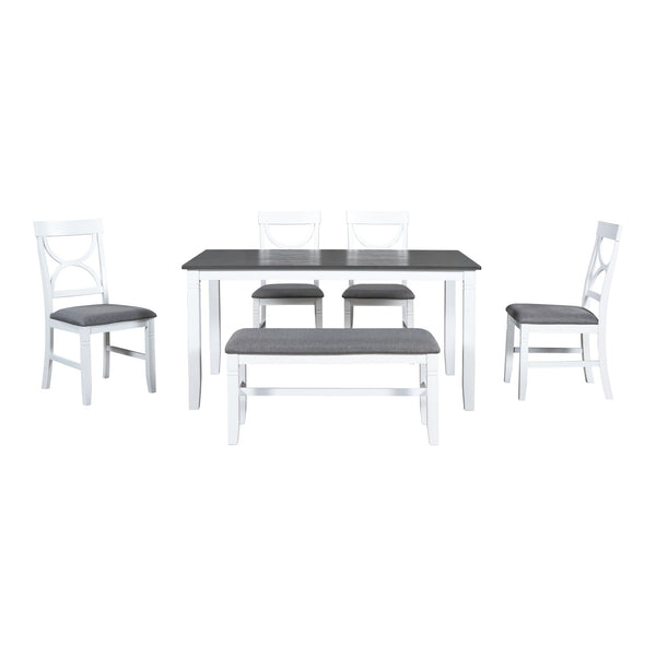 TOPMAX 6-Piece Wood Dining Table Set Kitchen Table Set with Upholstered Bench and 4 Dining Chairs, Farmhouse Style,Gray+White (old sku: SP000003AAK)
