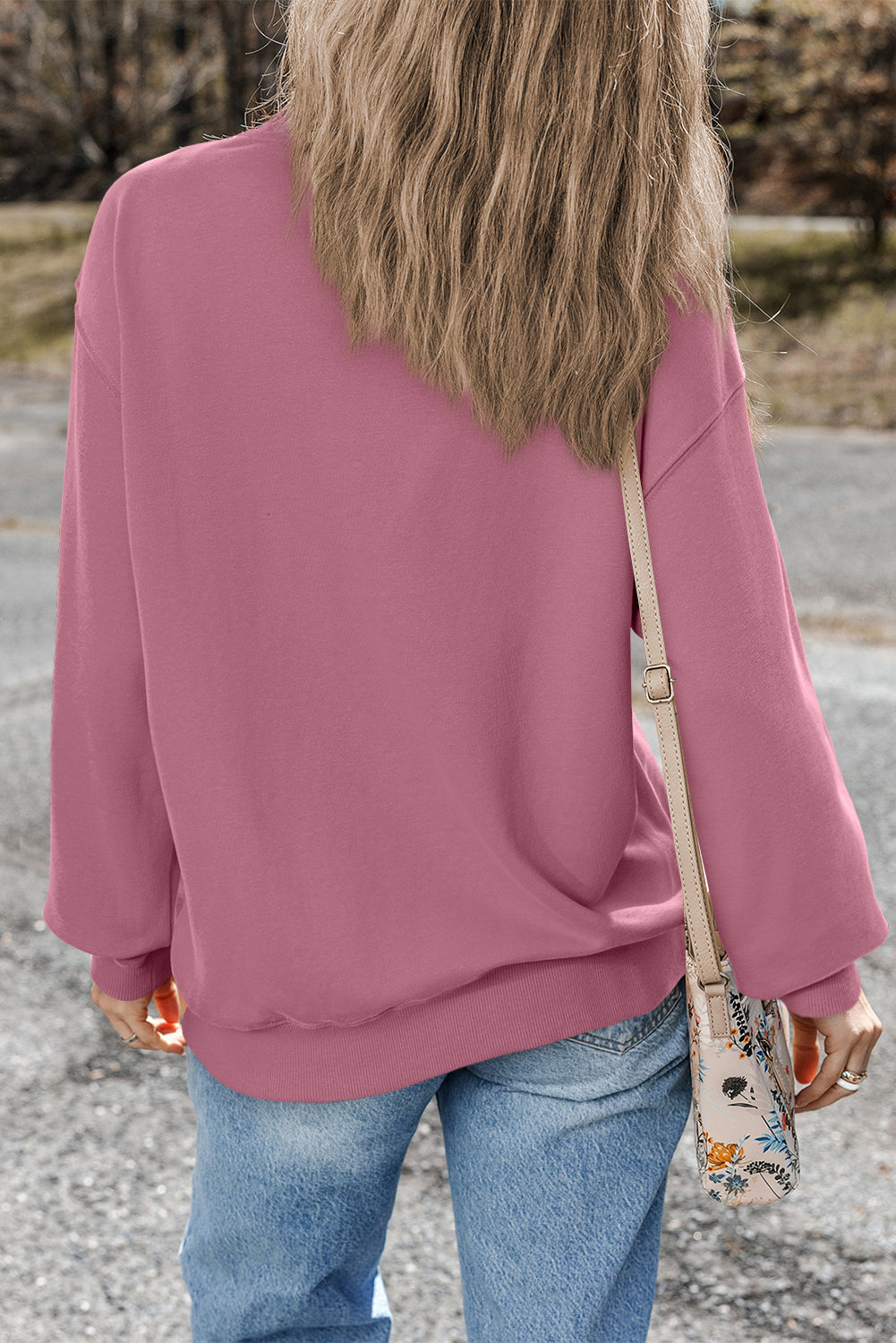 Orange Plain Drop Shoulder Crewneck Pullover Sweatshirt