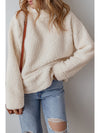 White Solid Fleece High Neck Drop Shoulder Pullover Sweatshirt